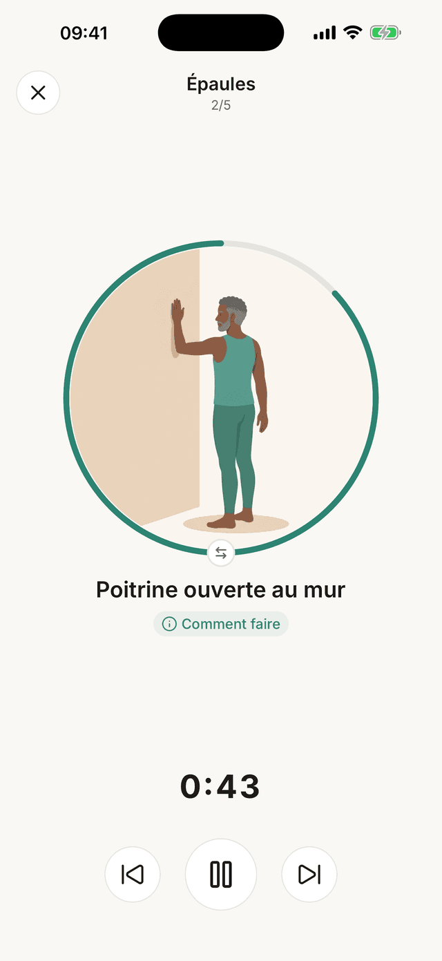 Routine d'étirement en cours sur Mouvo